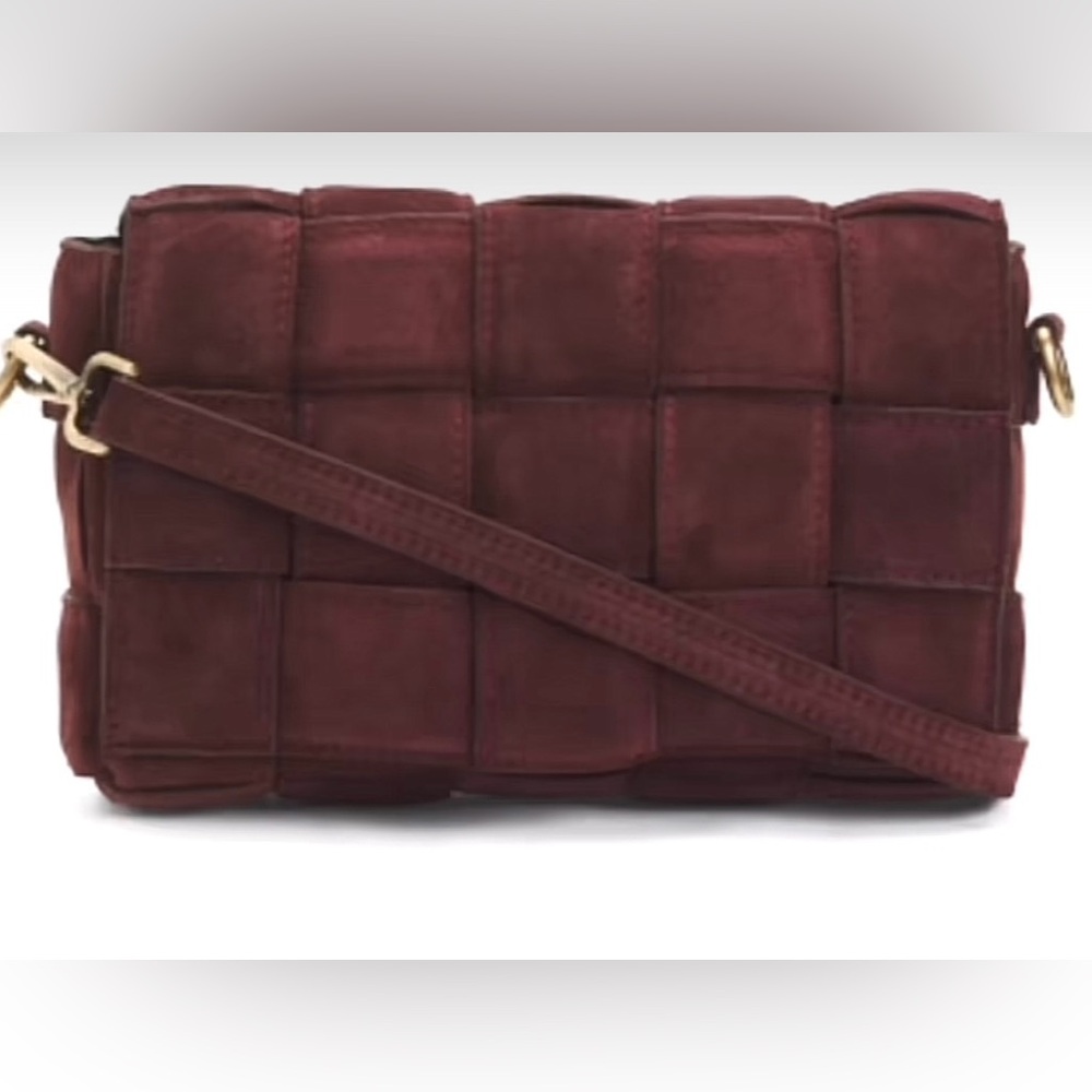 Viola Castellani Cassette Wine Burgundy Crossbody Bag Suede NWT